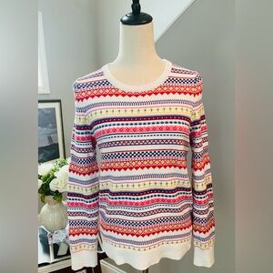 GAP Sweater Crew Neck FAIR ISLE Knit Y2K Colorful White Cotton Blend MEDIUM